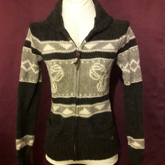 Aritzia TNA 100% Lambswool XXS Full Zip Sweater Shawl Collar Gray & White Wool - Picture 4 of 9